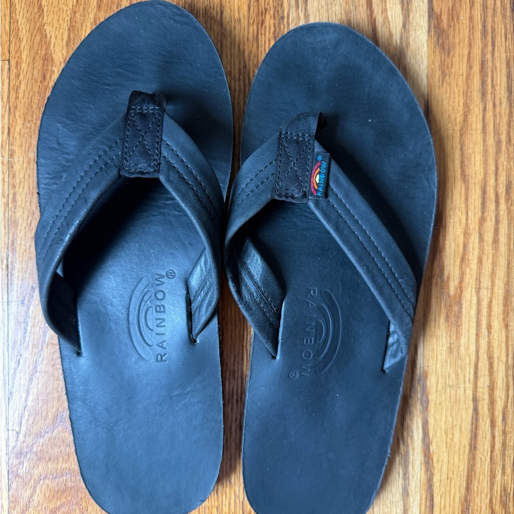 Rainbow Black Leather Flip Flops